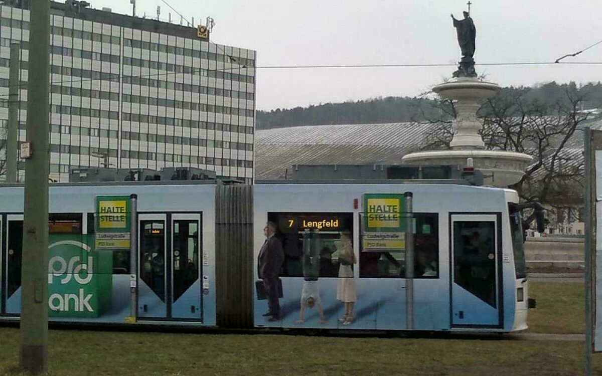 Eine Fotomontage der Straßenbahnlinie 7 für den Würzburger Norden Eine Fotomontage der Straßenbahnlinie 7 für den Würzburger Norden